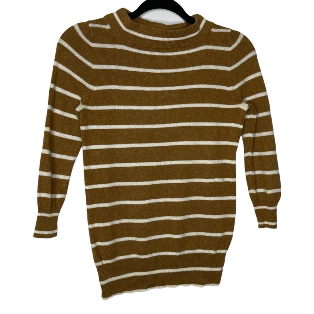 J. Crew 100% Cashmere Brown Long Sleeve Knit Striped Sweater Size Small